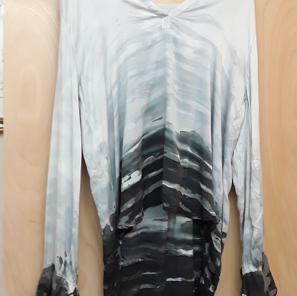River Sky Grey high low boho tie dye ombre laagenlook tunic top L - Picture 3 of 11